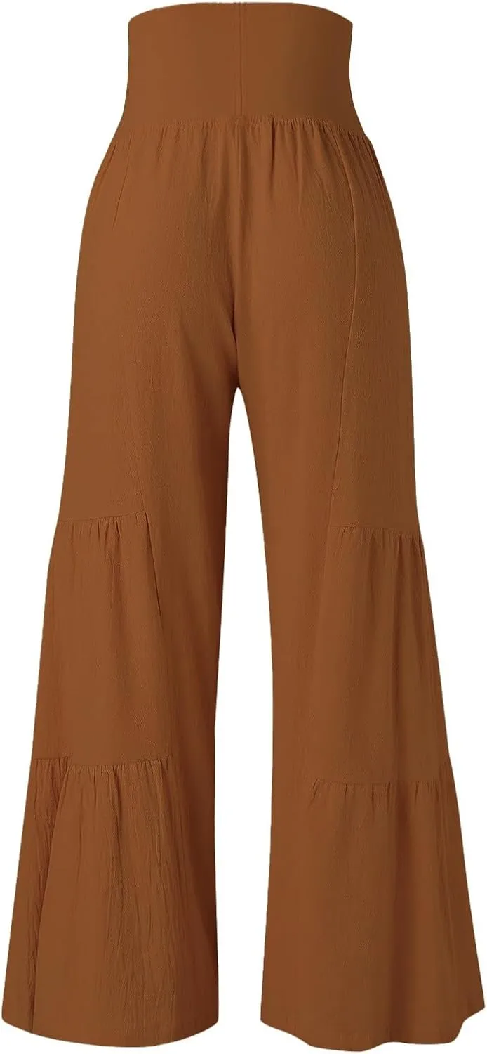 Linen Pants Women Summer Wide Leg Palazzo Pants Boho Loose Fit Casual Flowy Lounge Trousers Women Casual Linen Pants