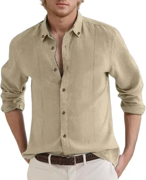 Linen Shirts for Men Big and Tall Vacation Beach Summer Shirt Casual Long Sleeve V Neck Fashion Button Down Solid Tops
