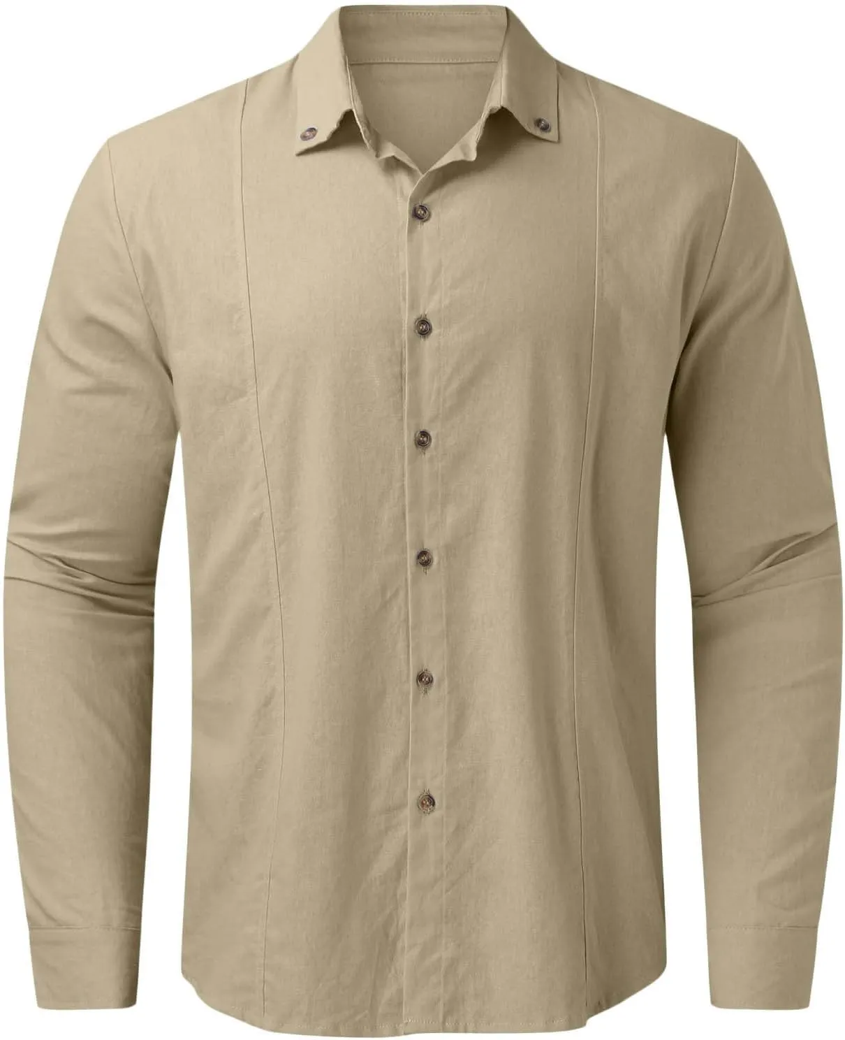 Linen Shirts for Men Big and Tall Vacation Beach Summer Shirt Casual Long Sleeve V Neck Fashion Button Down Solid Tops