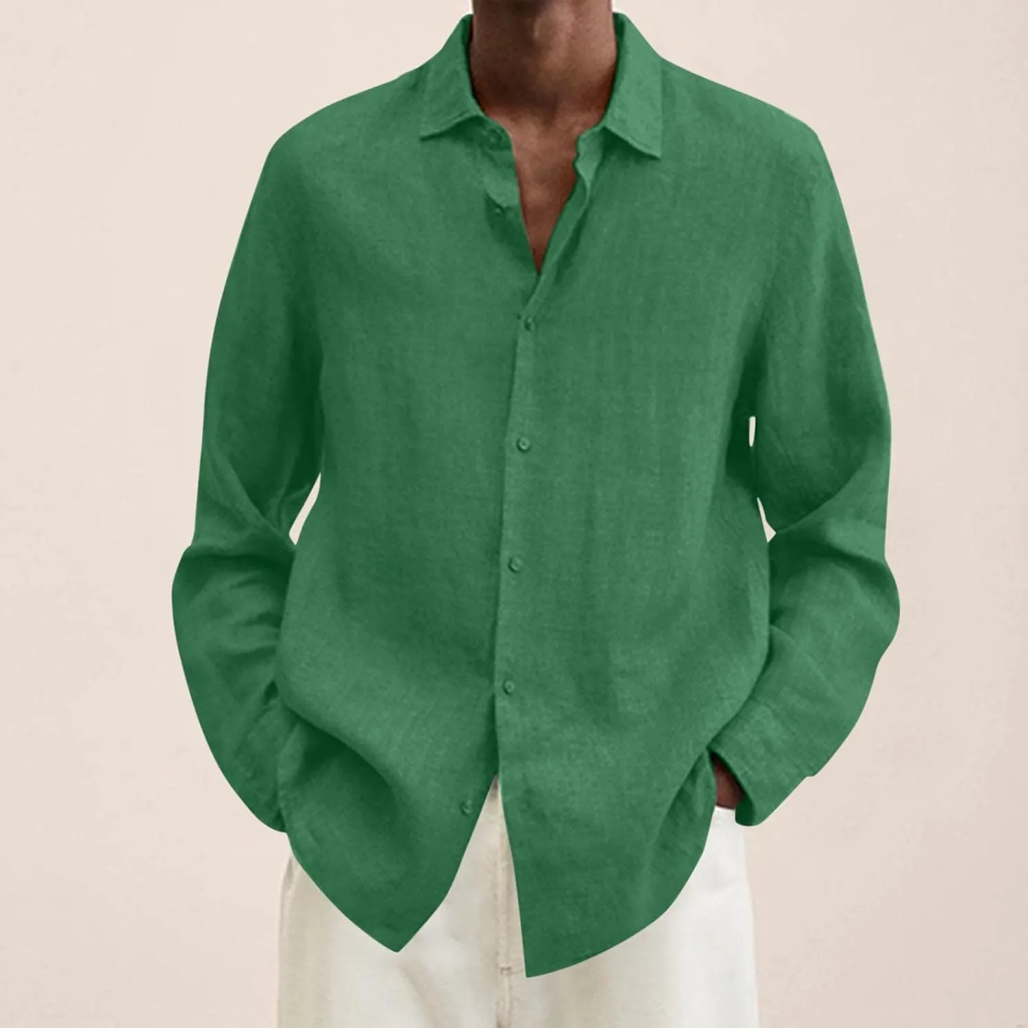 Linen Shirts for Men Long Sleeve Casual Button Down Tshirt Solid Spread Collar Summer Beach Vacation Hawaiian Hippie Tops