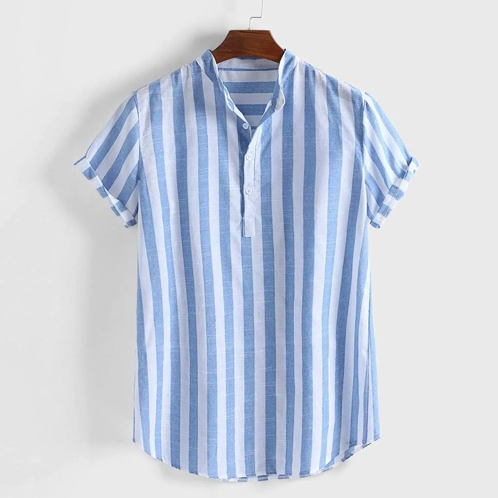 Linen Shirts for Men Men's Cotton Linen Henley Shirt Short Sleeve Button up V Neck Hippie Casual Beach T Shirt Blouses