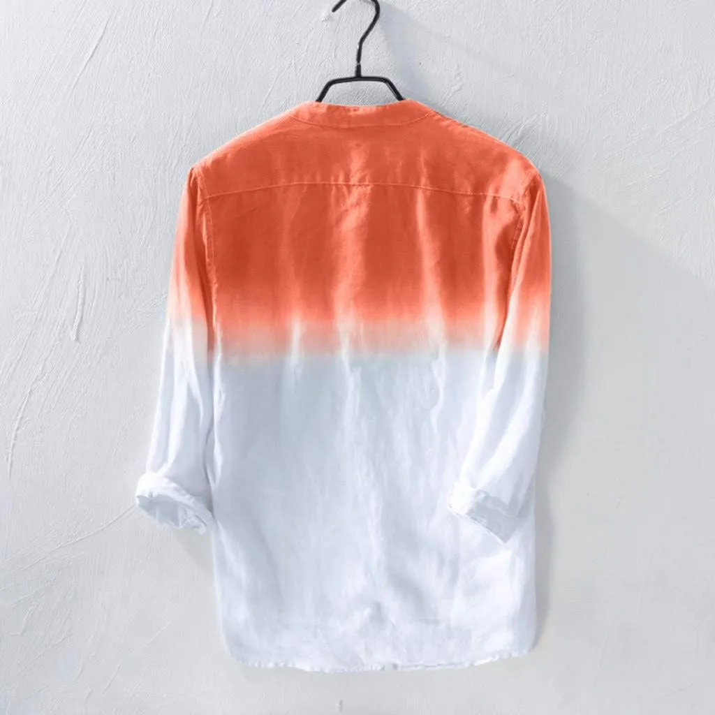 Linen Shirts for Men Men's Long Sleeve Summer Button Down Gradient Casual Hawaiian Holiday Beach Shirts Blouses Tops