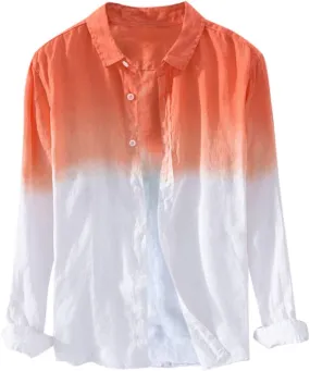 Linen Shirts for Men Men's Long Sleeve Summer Button Down Gradient Casual Hawaiian Holiday Beach Shirts Blouses Tops