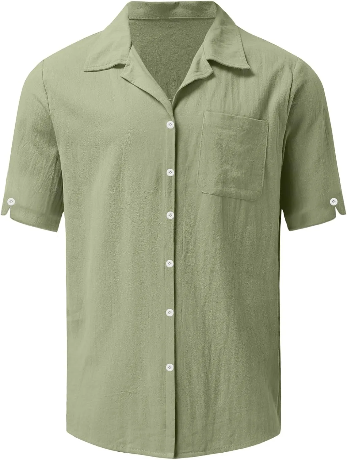 Linen Shirts for Men Men's Summer Casual Classice Short Sleeve Solid Button Down Shirts Dress Shirts with Pockets Top