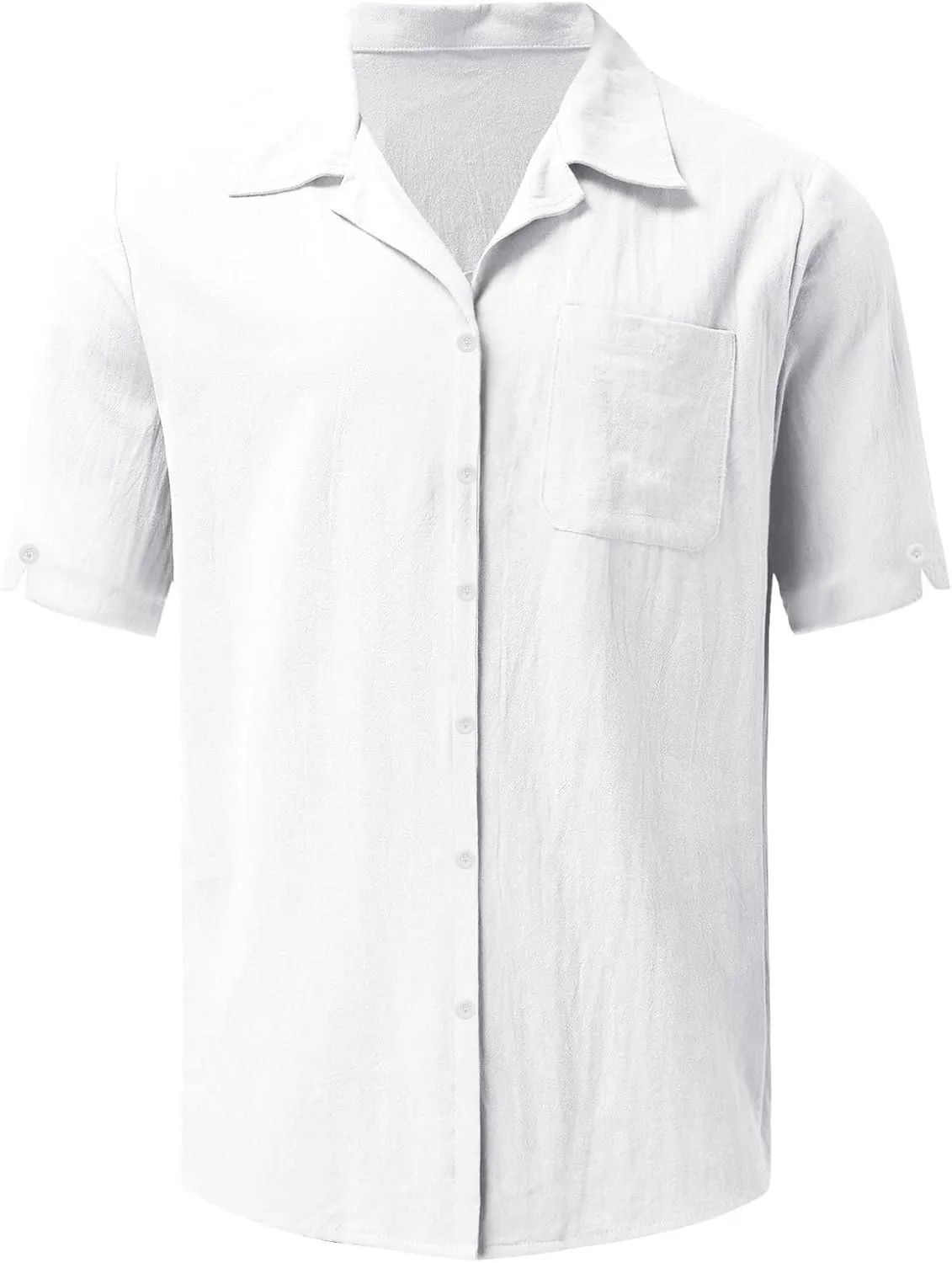 Linen Shirts for Men Men's Summer Casual Classice Short Sleeve Solid Button Down Shirts Dress Shirts with Pockets Top