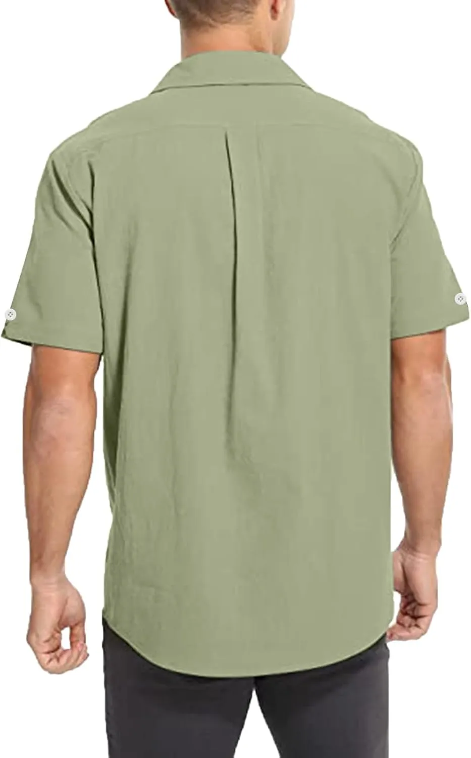 Linen Shirts for Men Men's Summer Casual Classice Short Sleeve Solid Button Down Shirts Dress Shirts with Pockets Top