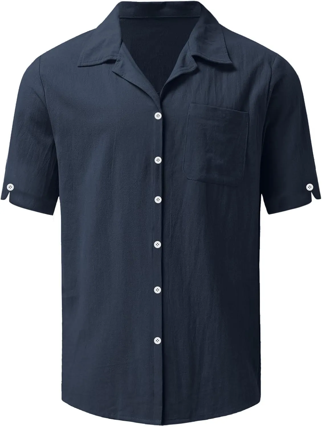 Linen Shirts for Men Men's Summer Casual Classice Short Sleeve Solid Button Down Shirts Dress Shirts with Pockets Top
