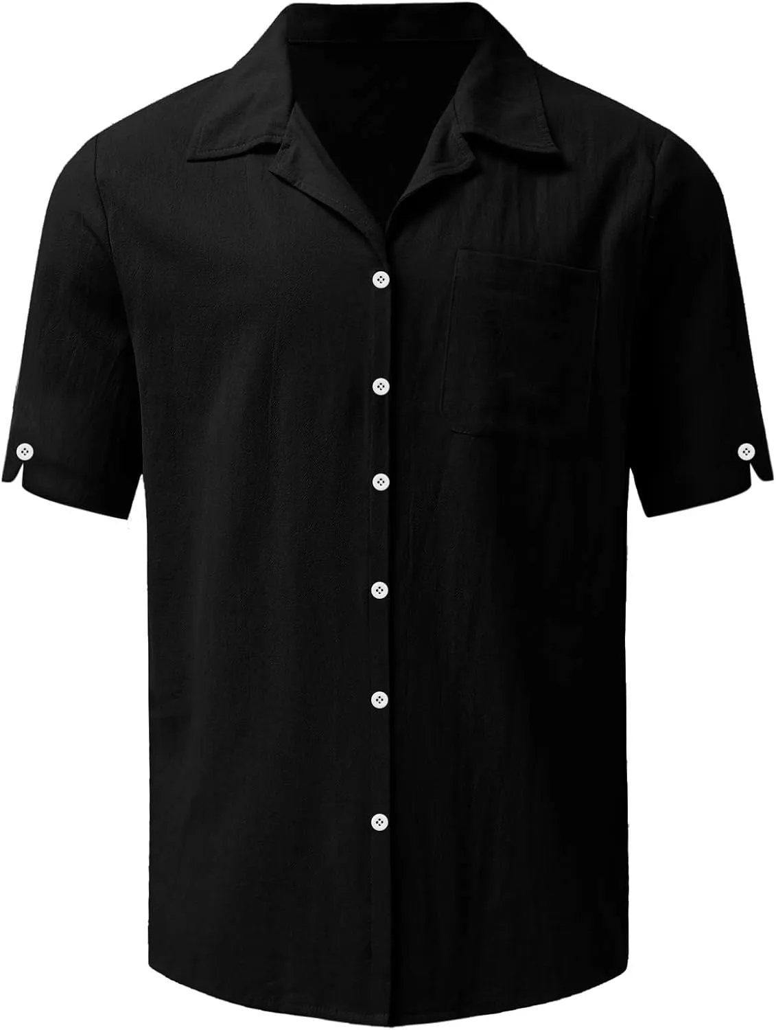 Linen Shirts for Men Men's Summer Casual Classice Short Sleeve Solid Button Down Shirts Dress Shirts with Pockets Top