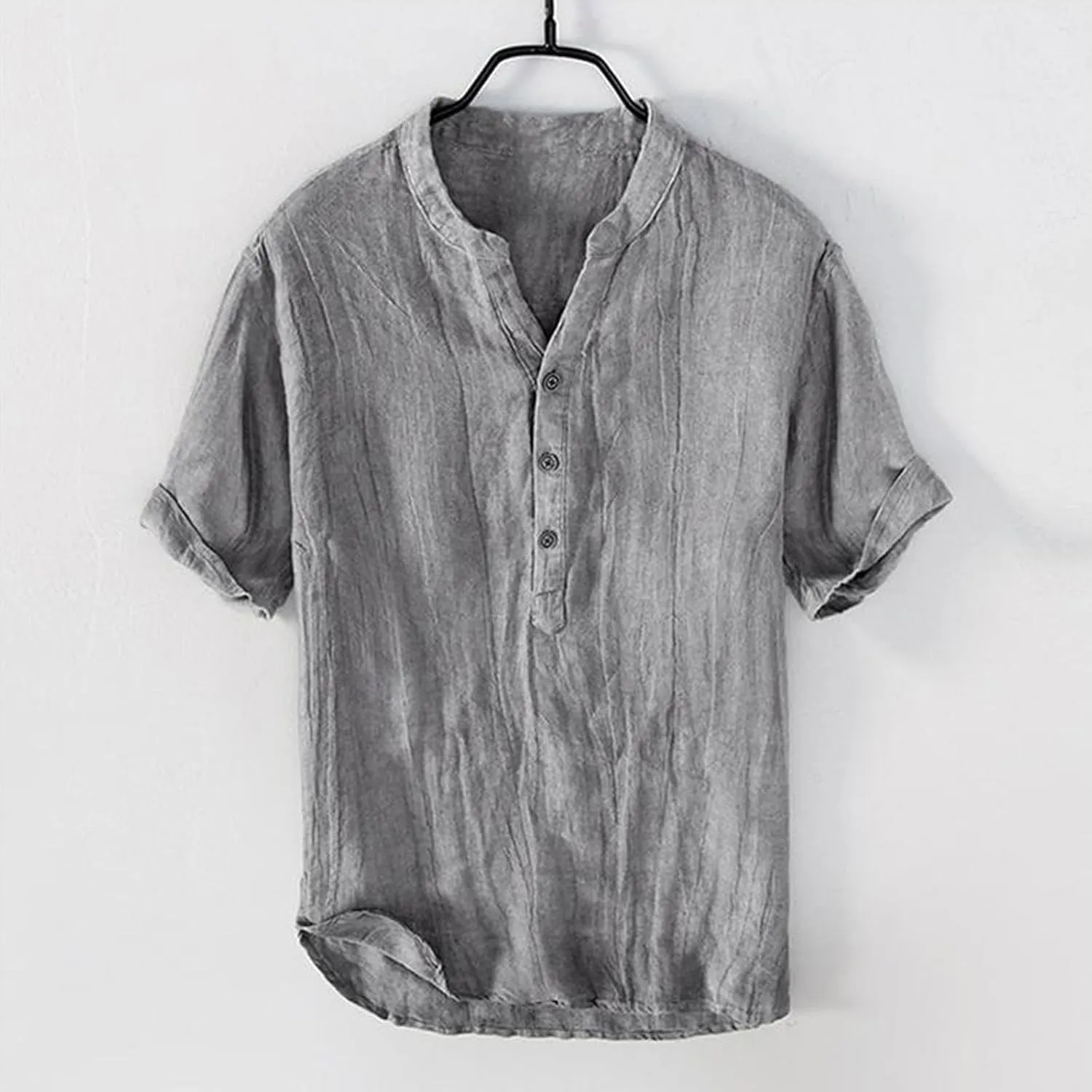 Linen Shirts for Mens Plus Size 3/4 Sleeve Big and Tall Loose T-Shirts Tropical Casual Beach Hippie Shirt Vacation Top