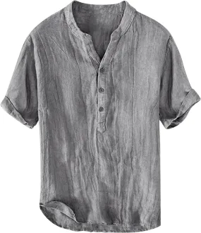 Linen Shirts for Mens Plus Size 3/4 Sleeve Big and Tall Loose T-Shirts Tropical Casual Beach Hippie Shirt Vacation Top