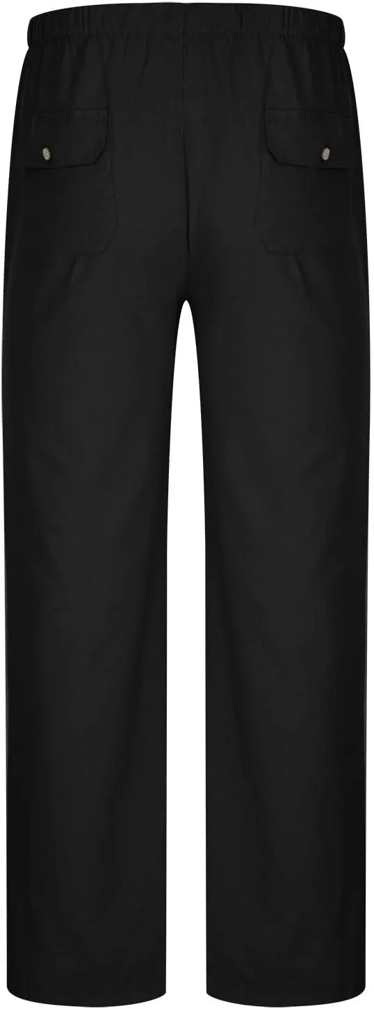 Linen Trousers for Men Straight Leg Dress Pants Elastic Waist Drawstring Pants Slim Fit Summer Pants with Pockets