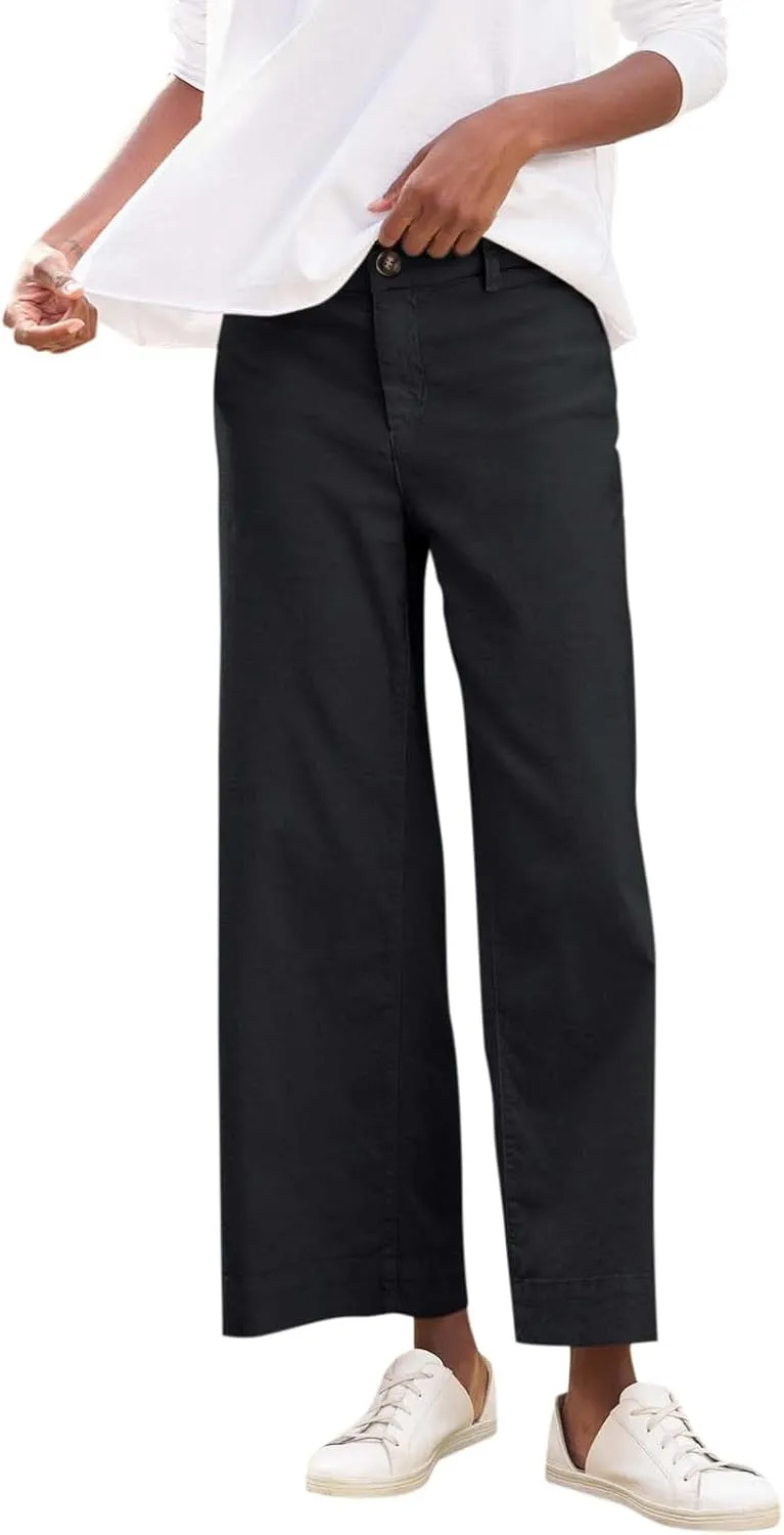 Linen Womens Pants Dressy Casual Wide Leg Summer Palazzo Pants High Waist Straight Leg Classic with Pockets Trousers