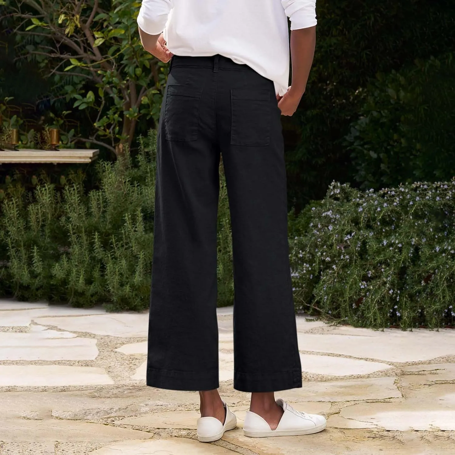 Linen Womens Pants Dressy Casual Wide Leg Summer Palazzo Pants High Waist Straight Leg Classic with Pockets Trousers