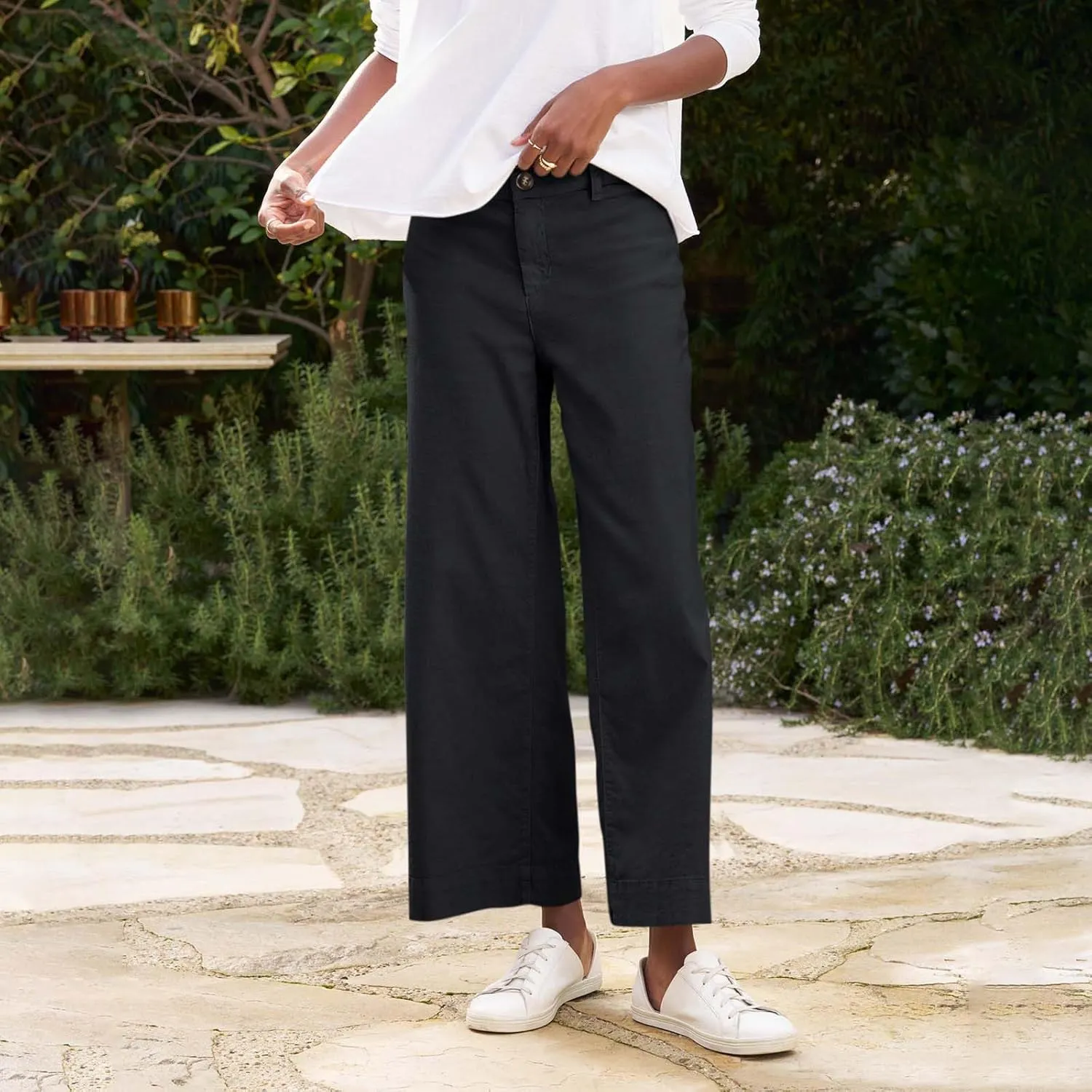 Linen Womens Pants Dressy Casual Wide Leg Summer Palazzo Pants High Waist Straight Leg Classic with Pockets Trousers