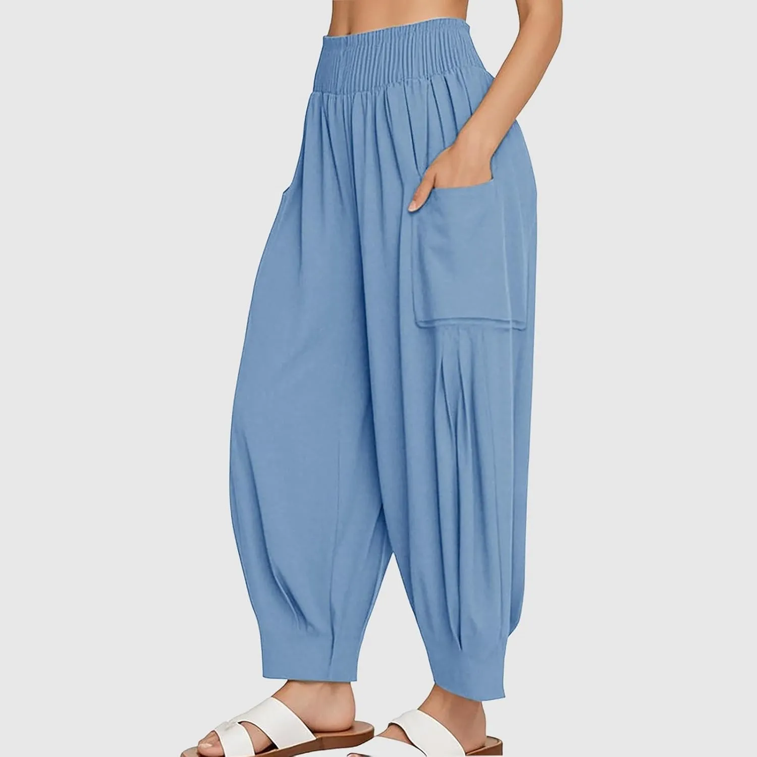 Litetao Linen Pants Women Summer Short Womens Casual Elastic Drawstring Pants Straight Trousers with Pockets Cargo Pants