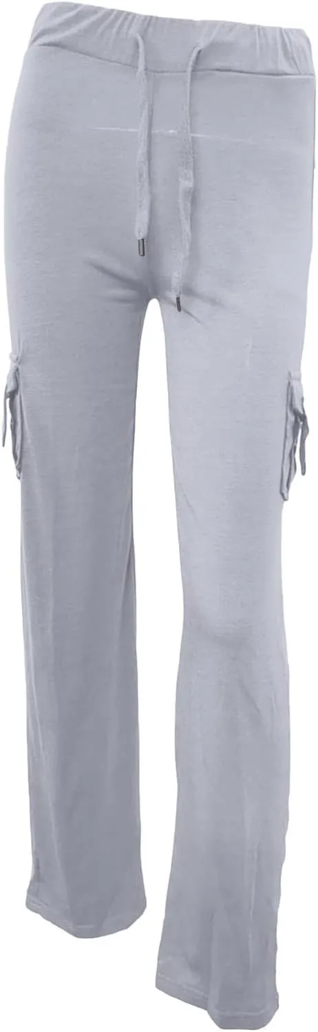 Lmdudan Women Cargo Pants High Waist Wide Leg Pants with Pockets Casual Button Stretch Yoga Workout Leggings Gym Sweatpants