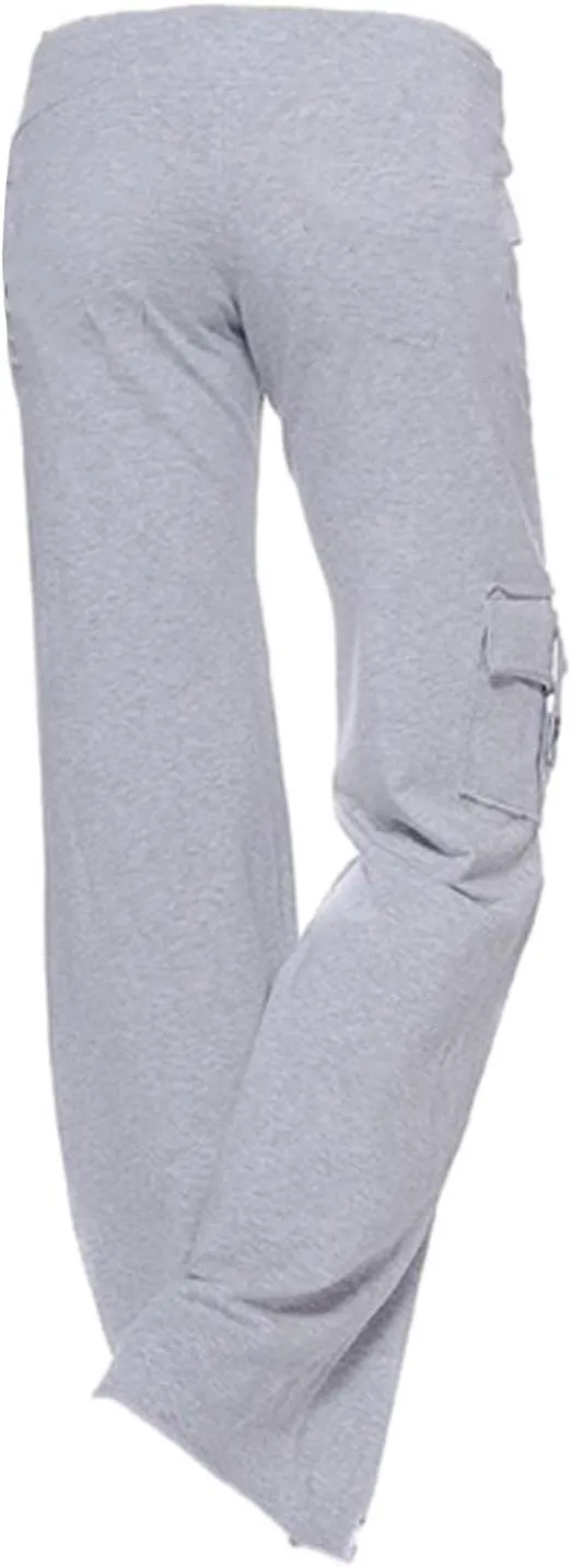 Lmdudan Women Cargo Pants High Waist Wide Leg Pants with Pockets Casual Button Stretch Yoga Workout Leggings Gym Sweatpants