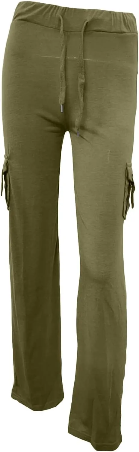 Lmdudan Women Cargo Pants High Waist Wide Leg Pants with Pockets Casual Button Stretch Yoga Workout Leggings Gym Sweatpants