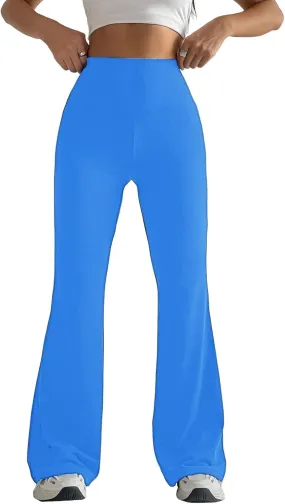Lmdudan Womens Stretch High Waist Leggings Fashion Solid Color Flared Pants Active Workout Yoga Pants Seamless Trousers