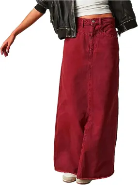 Long Denim Skirts for Women with Pockets Casual High Waisted Stretch Pencil Maxi Jean Skirt
