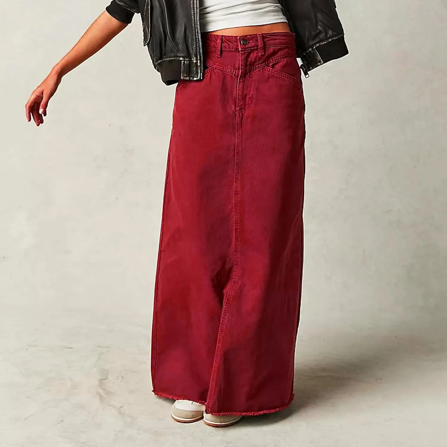 Long Denim Skirts for Women with Pockets Casual High Waisted Stretch Pencil Maxi Jean Skirt