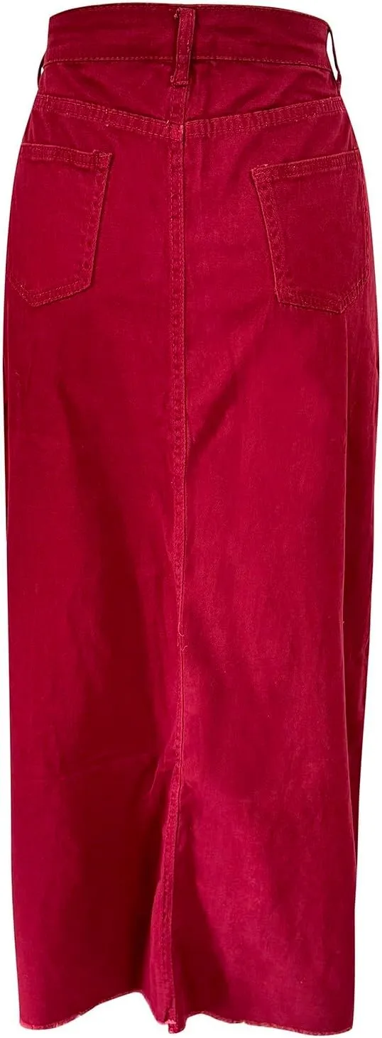 Long Denim Skirts for Women with Pockets Casual High Waisted Stretch Pencil Maxi Jean Skirt