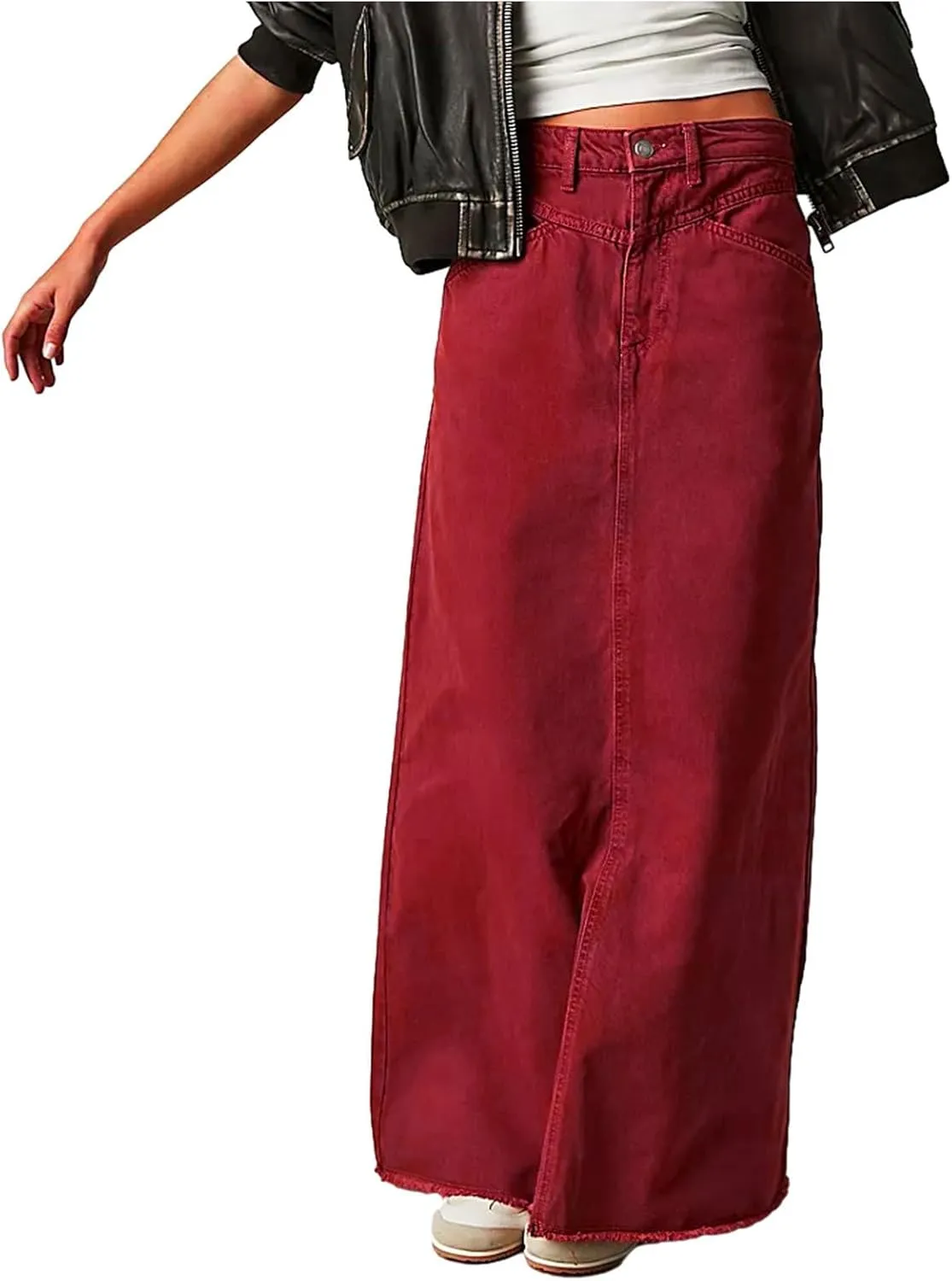 Long Denim Skirts for Women with Pockets Casual High Waisted Stretch Pencil Maxi Jean Skirt