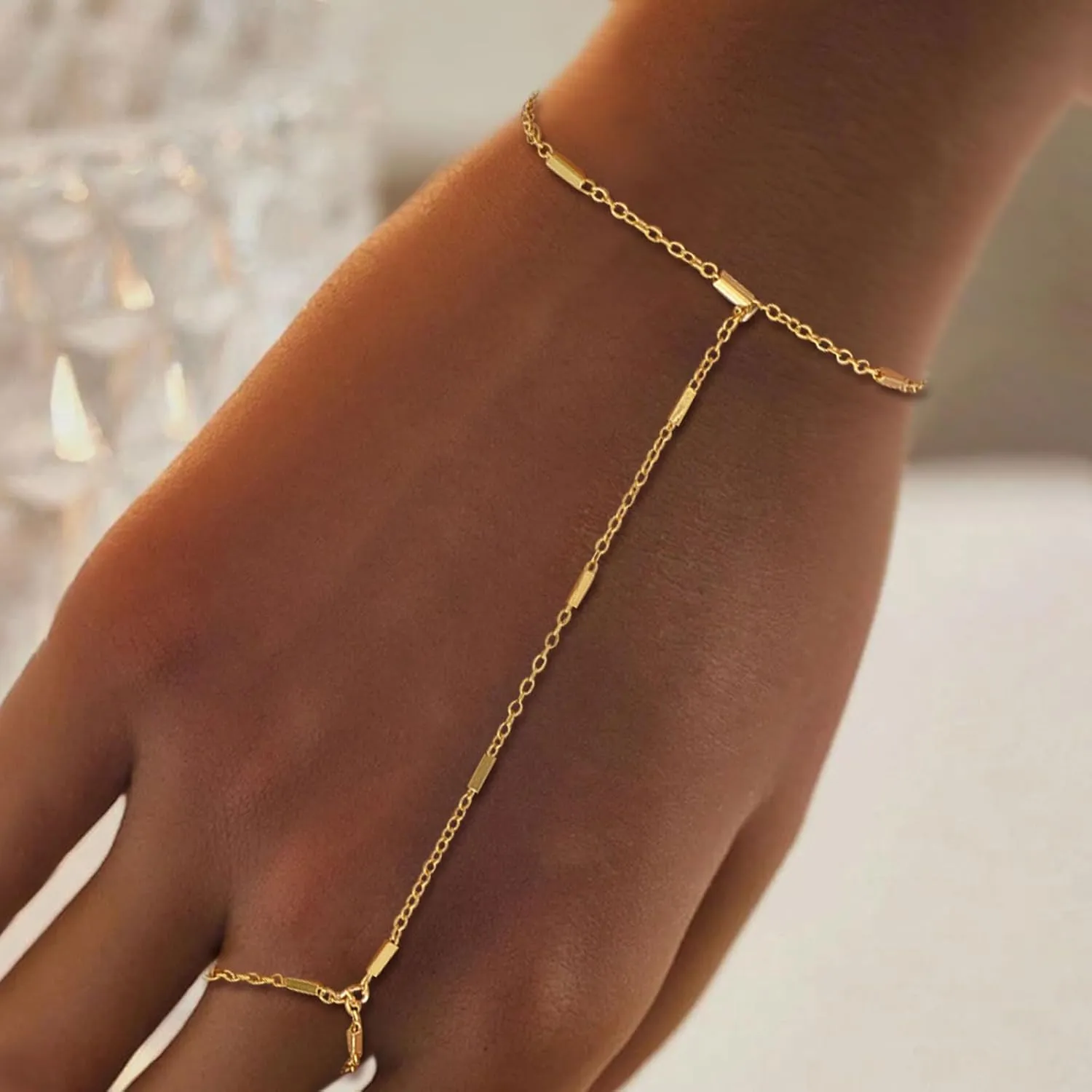 Long tiantian Hand Chain Bracelet Gold Bracelets for Women Link Chain Bracelets Trendy Finger Ring Slave Bracelet Jewelry Gifts