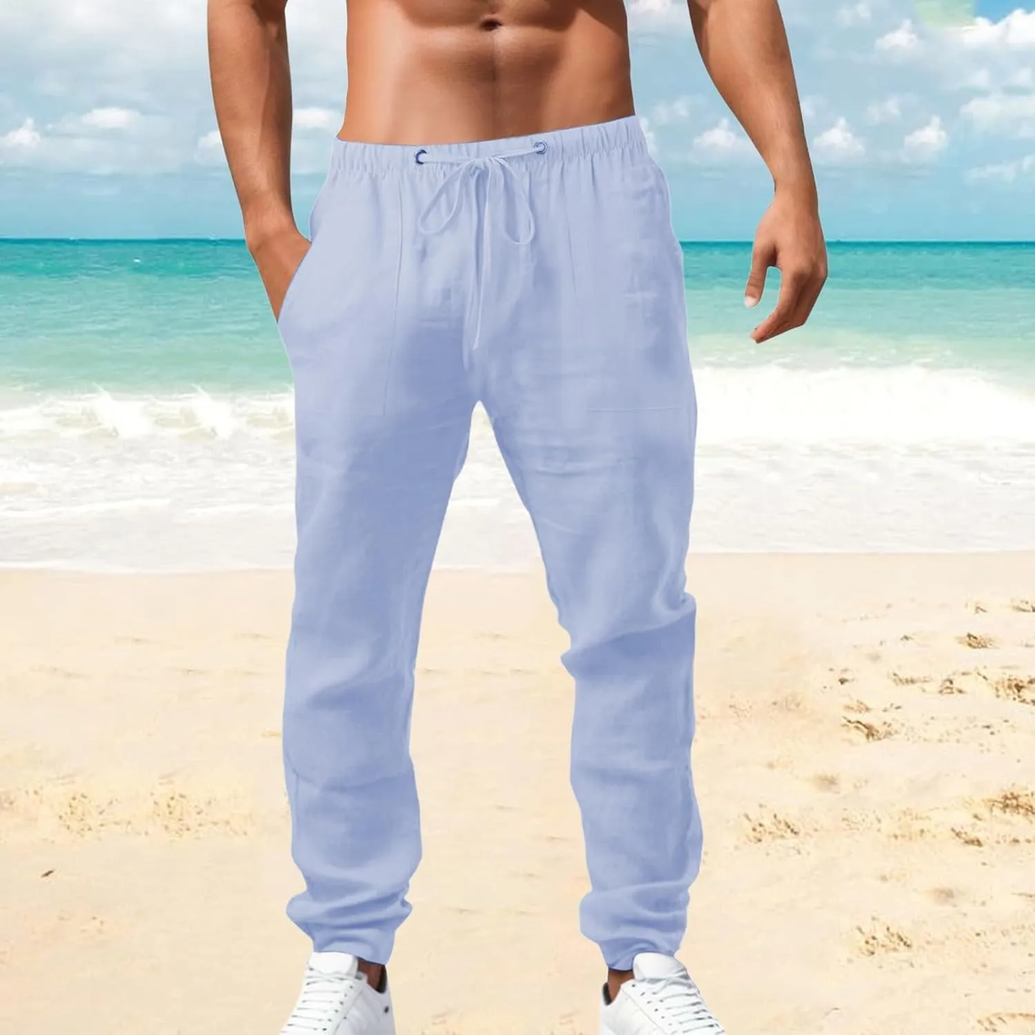 Loose Fit Elastic Drawstring Waist Cargo Ruched Straight Leg Basic Summer Pants 2025 Fashion Trousers with Pockets