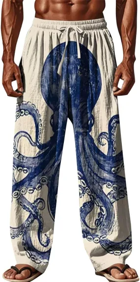 Loose Fit Elastic Drawstring Waist Fit Casual Summer Elastic Waist Drawstring Baggy Summer Beach Trousers with Pocket