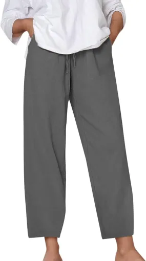 Lounge Linen Pants Women Summer Casual Solid Color Boho Plus Size High Waisted Linen Pants Plus Size Trousers with Pockets