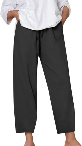 Lounge Linen Pants Women Summer Casual Solid Color Boho Plus Size High Waisted Linen Pants Plus Size Trousers with Pockets