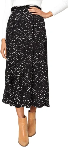 loveimgs Women's Polka Dot Elastic High Waisted Pleated Ruffle Long Skirt Party Flowy A Line Midi Skirt