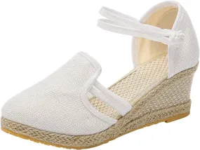 Low Heel Closed Toe Espadrilles Wedges for Women Ankle Strap for Slingback Heels Wedge Sandals Slip On Summer Casual Dressy Platform Sandal Walking Elegant Wedding Going Out Comfortable Sandal