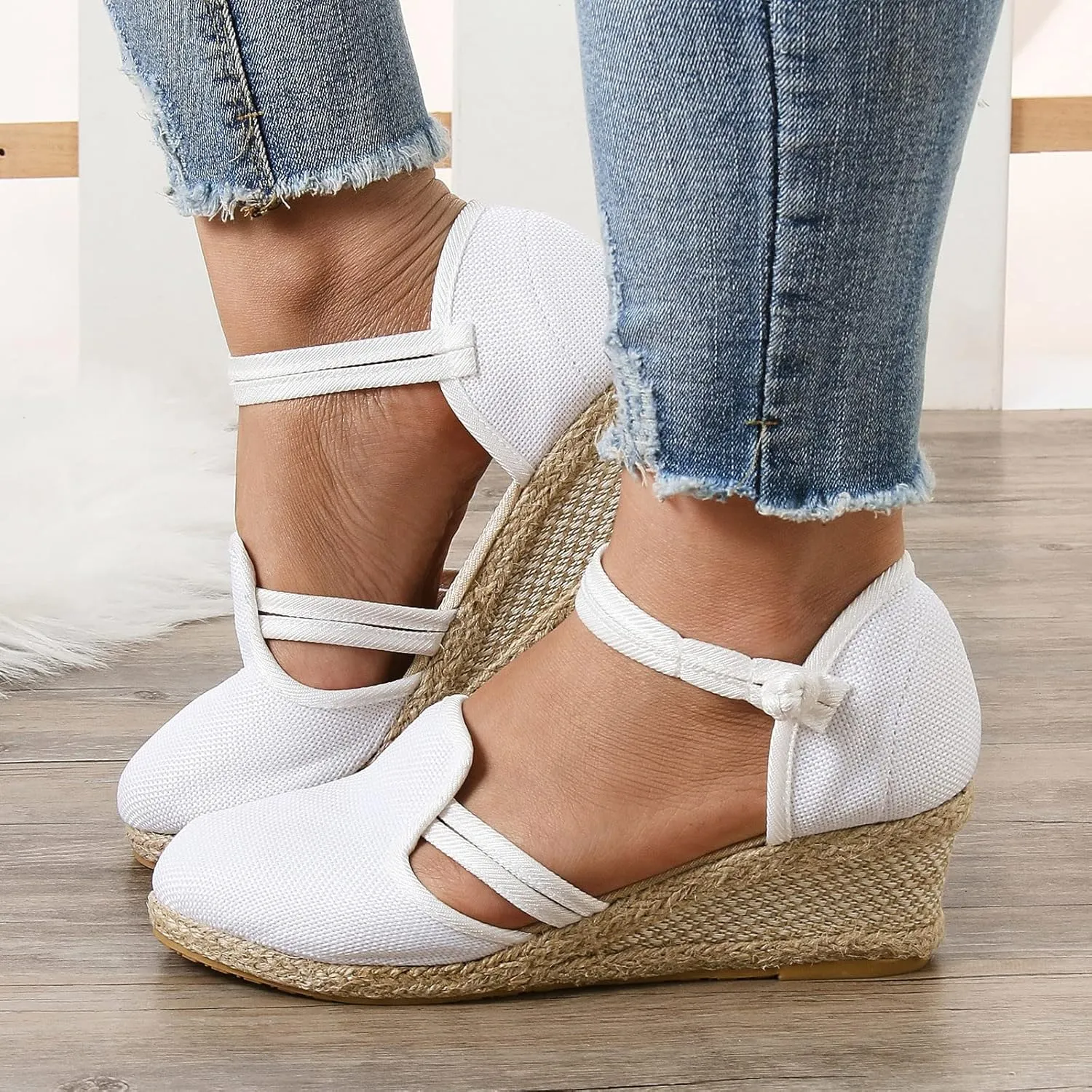Low Heel Closed Toe Espadrilles Wedges for Women Ankle Strap for Slingback Heels Wedge Sandals Slip On Summer Casual Dressy Platform Sandal Walking Elegant Wedding Going Out Comfortable Sandal