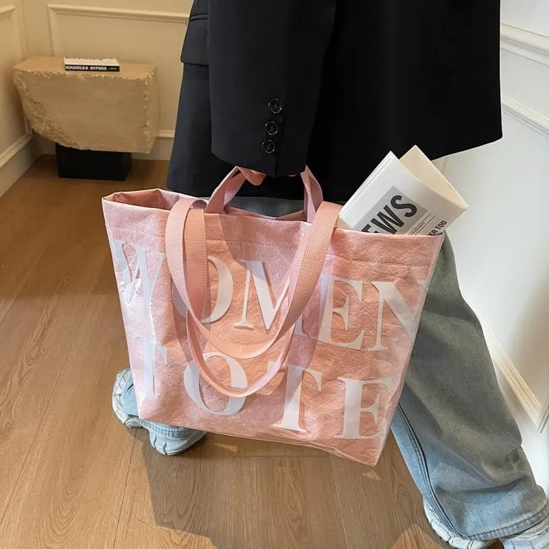 Lushandy Tote Bag for Women Large PVC Tote Bag with Shoulder Strap Trendy Womens Letters Print Tote Bag Shiny Hobo Handbag
