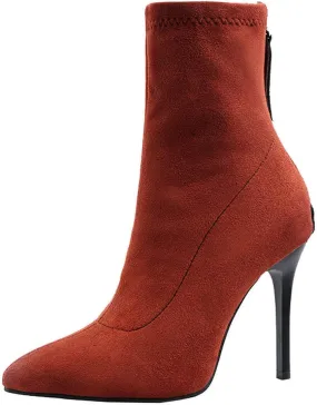 MAVMAX Women's Suede Pointed Toe Booties Stilettos High Heels Ankle Boots