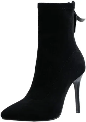 MAVMAX Women's Suede Pointed Toe Booties Stilettos High Heels Ankle Boots