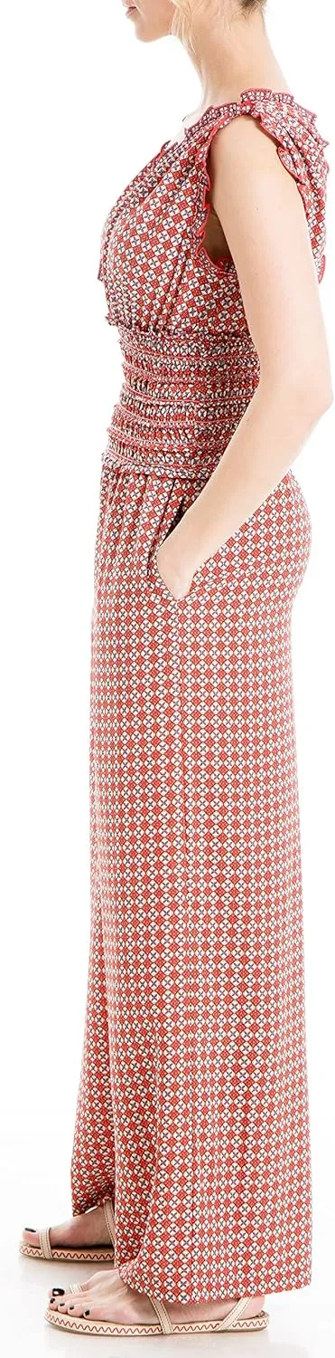 Max Studio womens V Neck Shirred Waist JumpsuitJumpsuit