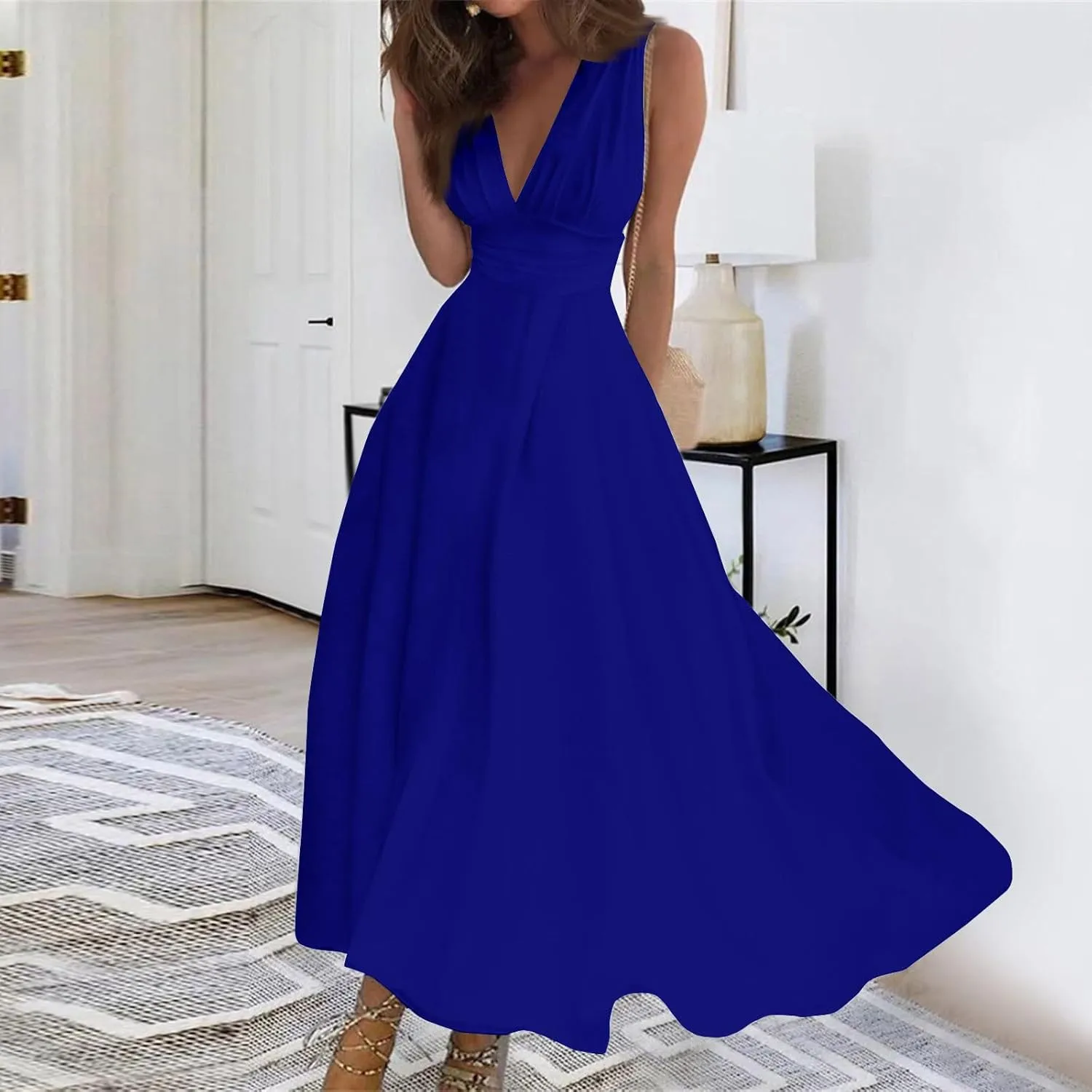 Maxi Dresses for Women 2025 Casual Trendy Summer Dress V Neck Sleeveless Formal Sundresses A Line Flowy Sundress