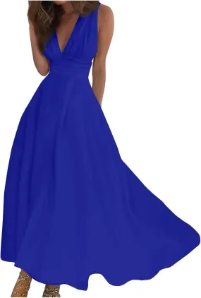 Maxi Dresses for Women 2025 Casual Trendy Summer Dress V Neck Sleeveless Formal Sundresses A Line Flowy Sundress
