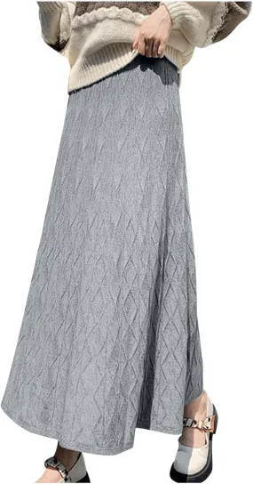 Maxi Skirts for Women Fall Trendy a Line Midi Skirt Elegant Ribbed Knit Long Skirt Reversible Stretchy Half Shirt