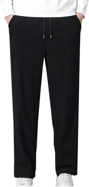 Men Corduroy Trousers Fashion Drawstring Elastic Waist Sweatpants Casual Loose Wide Leg Straight Pants with Pocket