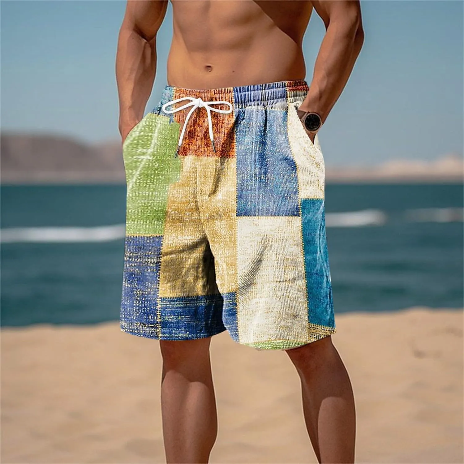 Men Linen Shorts Mens Cargo Shorts Outdoor Hiking Casual Shorts Workout Gym Jogger Shorts Loose Fit Shorts