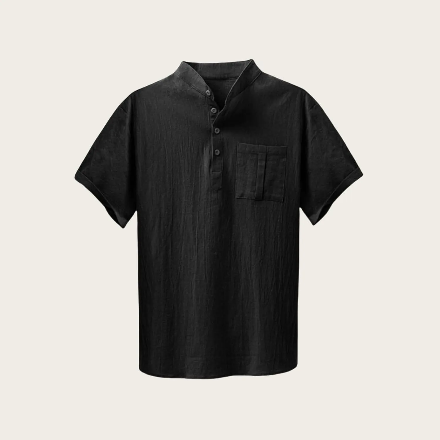 Men Short Sleeve Casual Button Down Striped Henley Lightweight Linen Cotton Dress Shirts with One Pocket Tops