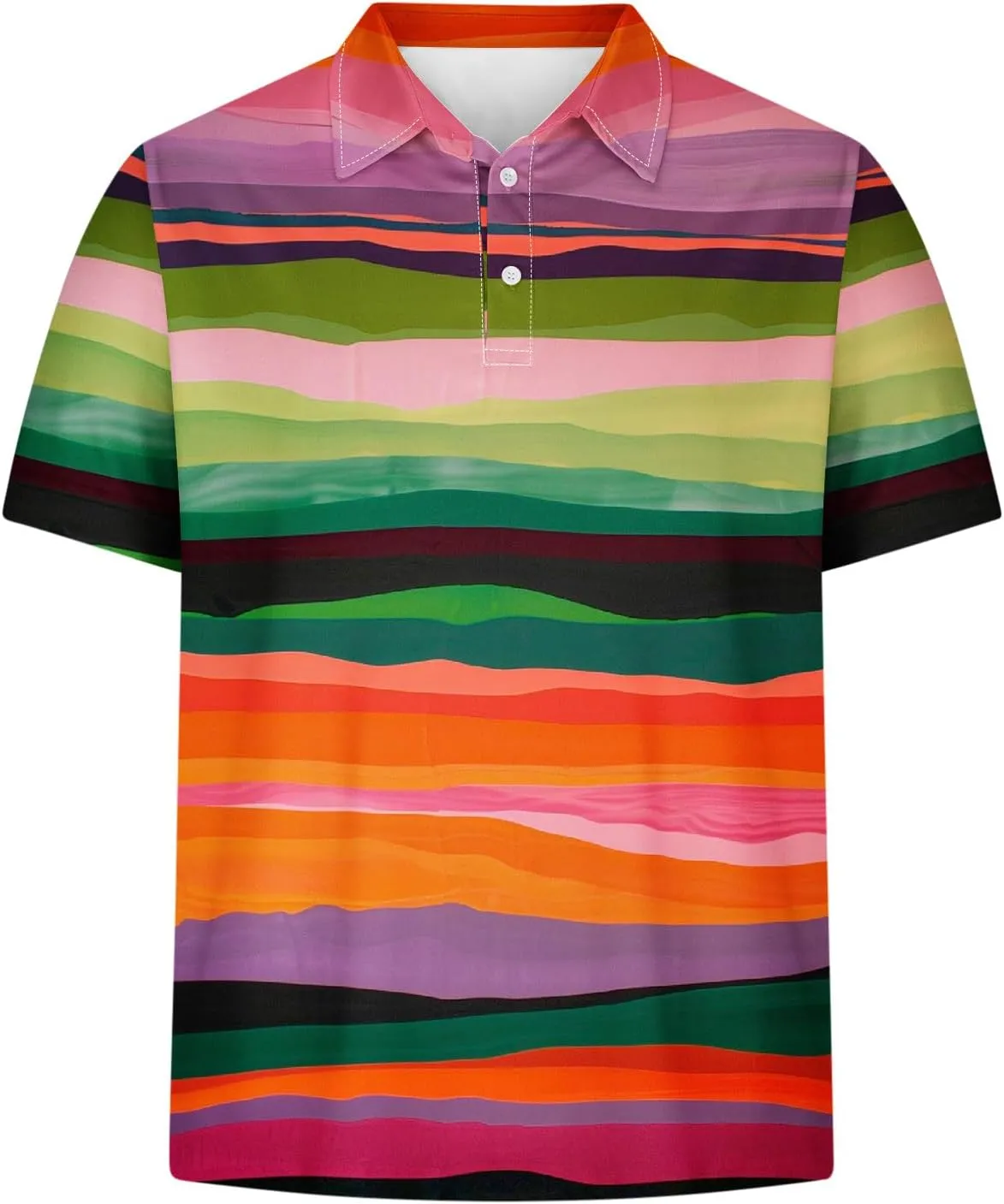 Men Striped Color Block Tops Short Sleeve Casual Polo Shirts Button Up Slim Fit Tee Top Fashion Athletic Clothes