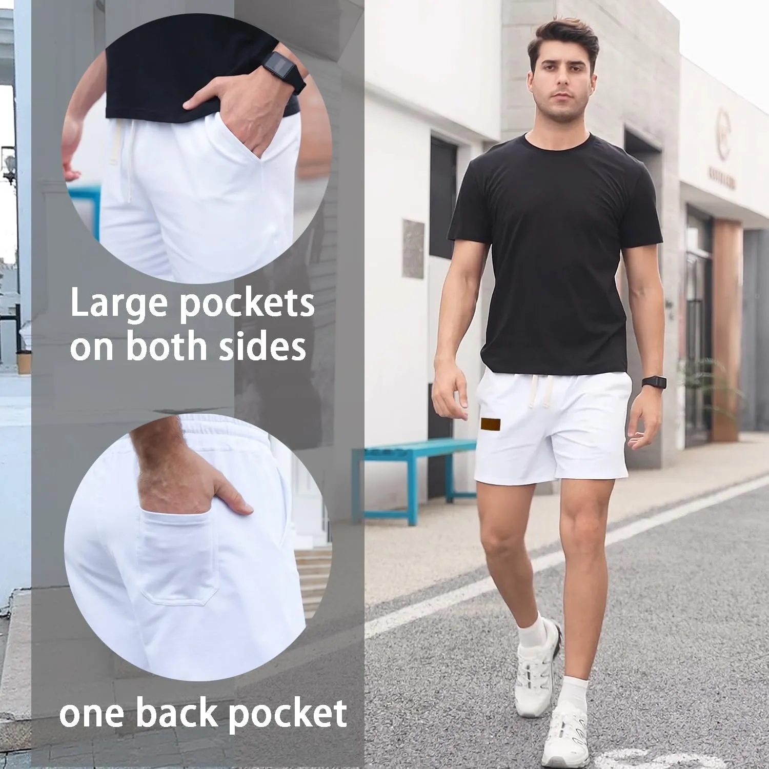 Mens 5 Inch Short Men Cotton Shorts Mens Sweat Shorts 5 Inch Inseam Cotton Shorts for Men Gym Shorts with Pockets