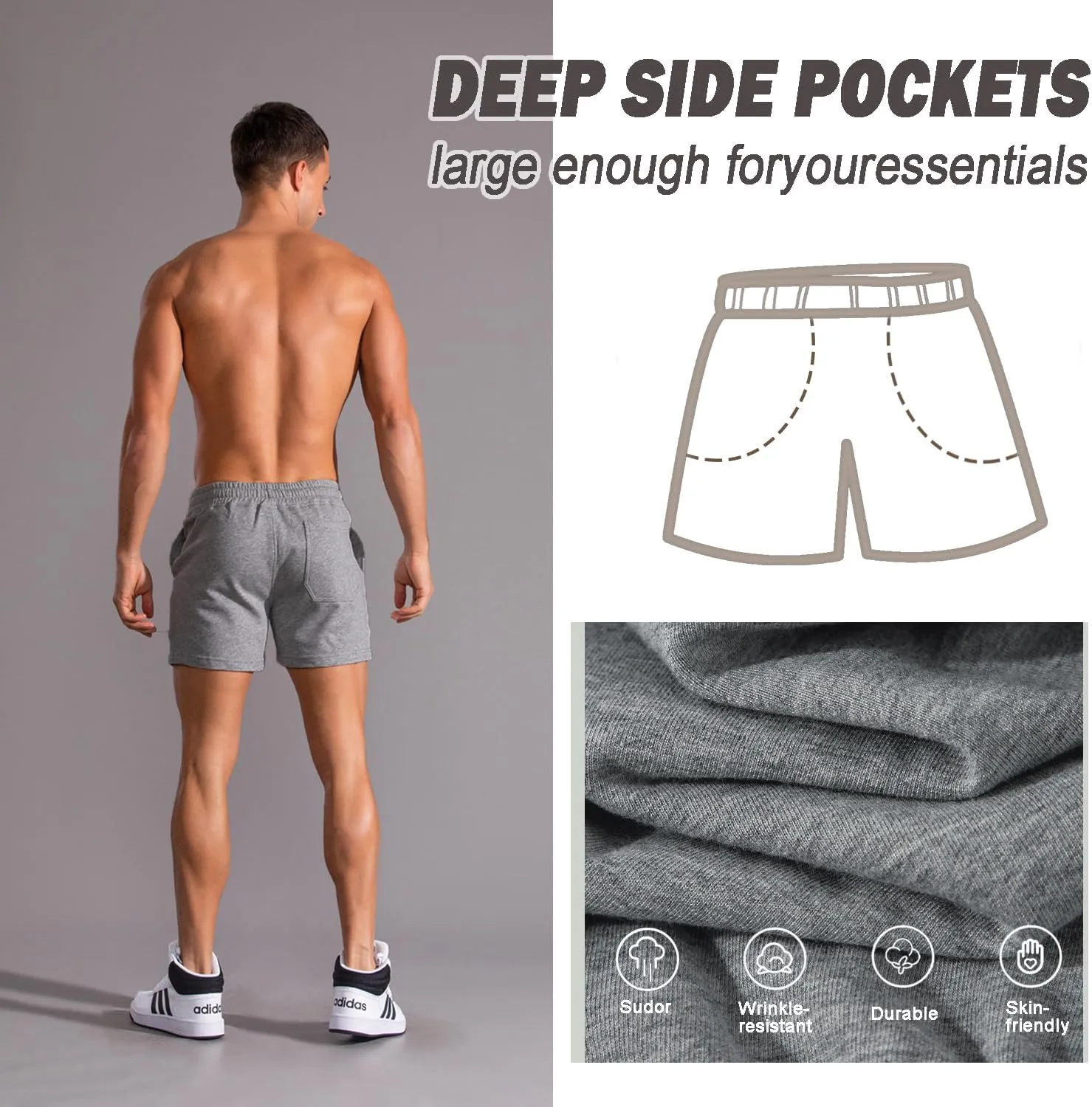 Mens 5 Inch Sweat Shorts Mens Athletic Gym Shorts 5 Inch Inseam Cotton Shorts for Men Gym Shorts with Pockets