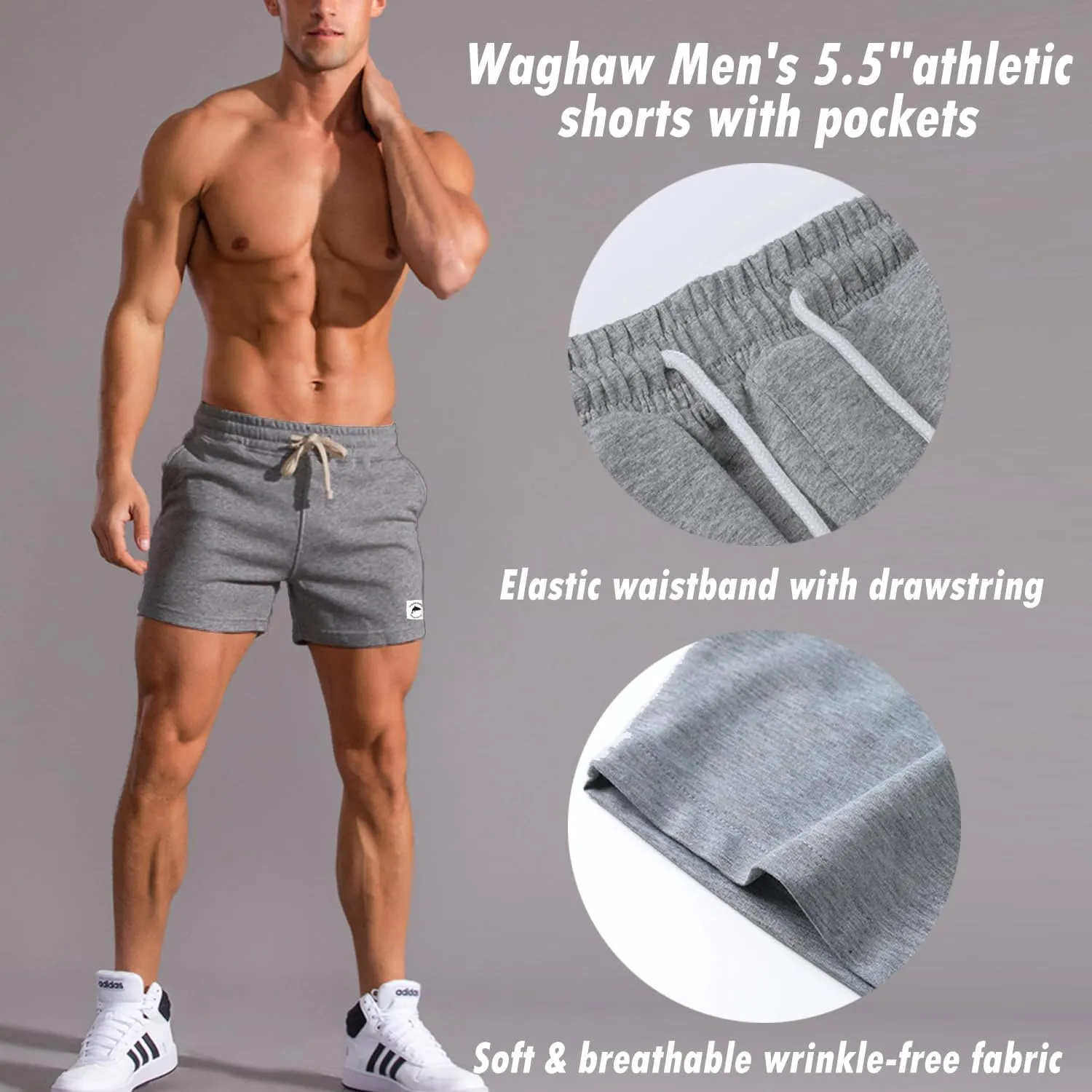 Mens 5 Inch Sweat Shorts Mens Athletic Gym Shorts 5 Inch Inseam Cotton Shorts for Men Gym Shorts with Pockets