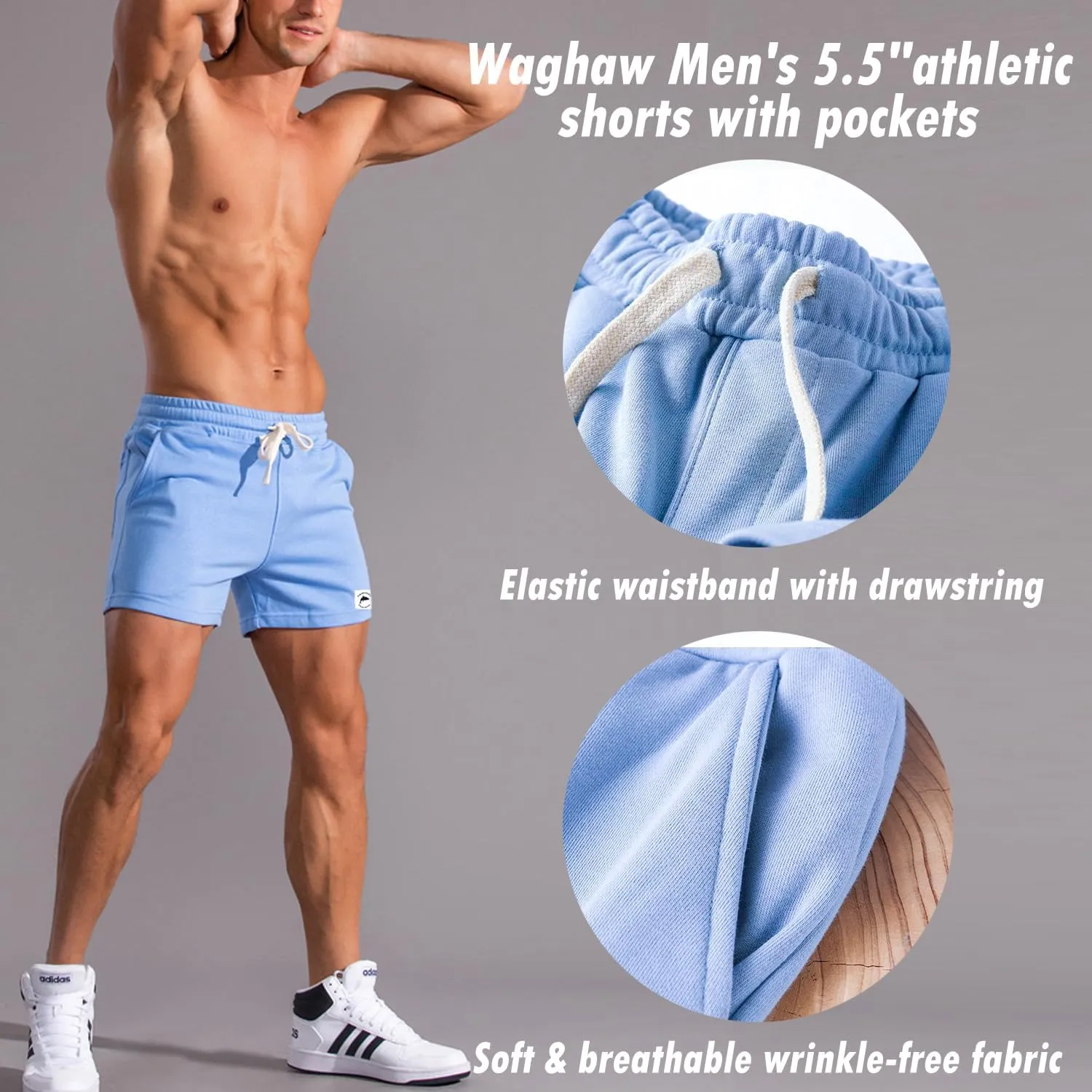 Mens 5 Inch Sweat Shorts Mens Athletic Gym Shorts 5 Inch Inseam Cotton Shorts for Men Gym Shorts with Pockets